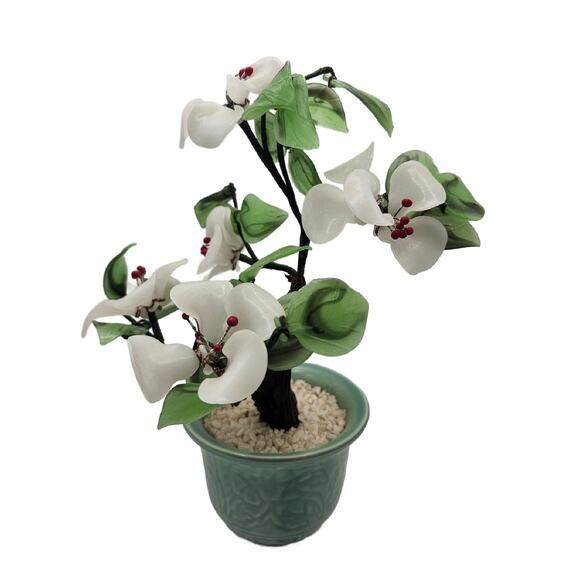 Vintage Glass Bonsai Tree with Celadon Planter, 9" Tall - Picture 7 of 11